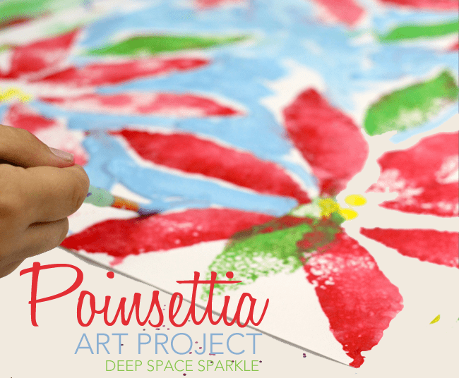 Poinsettia print art project: simple kid’s art and craft activity for the holidays.