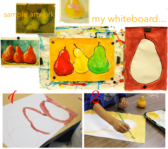 Kids paint a beautiful pear still-life observation painting