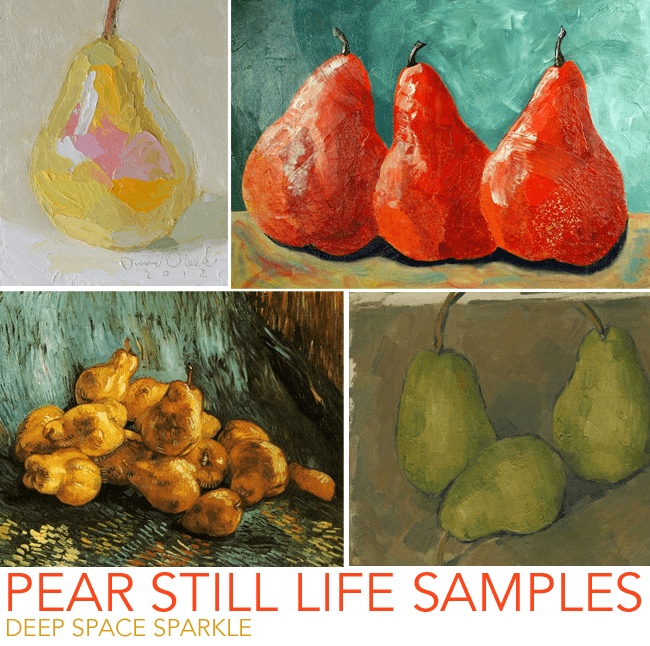 Kids use artist samples to paint a beautiful pear still-life observation painting