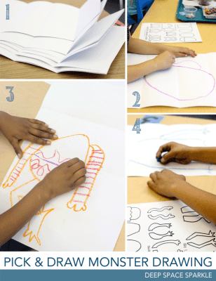 Inspired by the book, Monsters Love School by Mike Austin, children pick body parts to create their own unique monster to draw and paint. Fun art activity for boys and girls.
