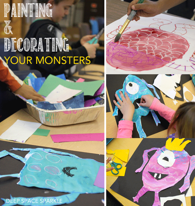 Inspired by the book, Monsters Love School by Mike Austin, children pick body parts to create their own unique monster to draw and paint. Fun art activity for boys and girls.