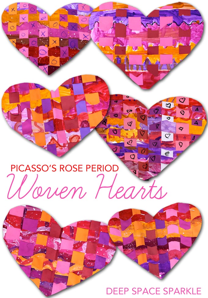 Inspired by Picasso’s rose period, boys and girls painted and weaved their way to a beautiful heart art project.