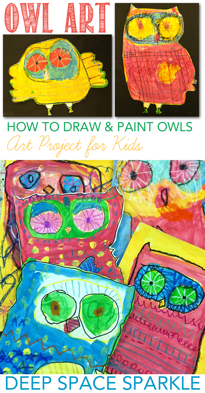 Teach your kids how to draw and paint a cute, colorful owl. Owl art project for kids.