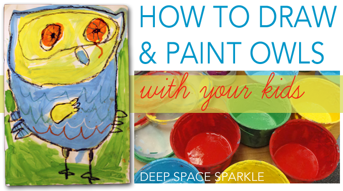 Teach your kids how to draw and paint a cute, colorful owl. Owl art project for kids.