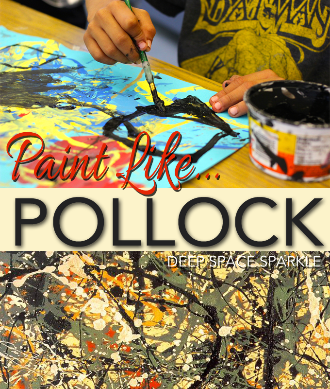 First grade kids read the book, Action Jackson, then create a Pollock Painting using a cool technique.