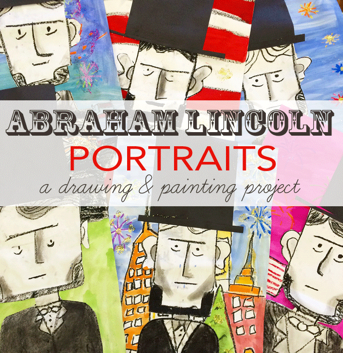 Kids learn to draw Abraham Lincoln and create a colorful, American-themed background. Great American History art activity.