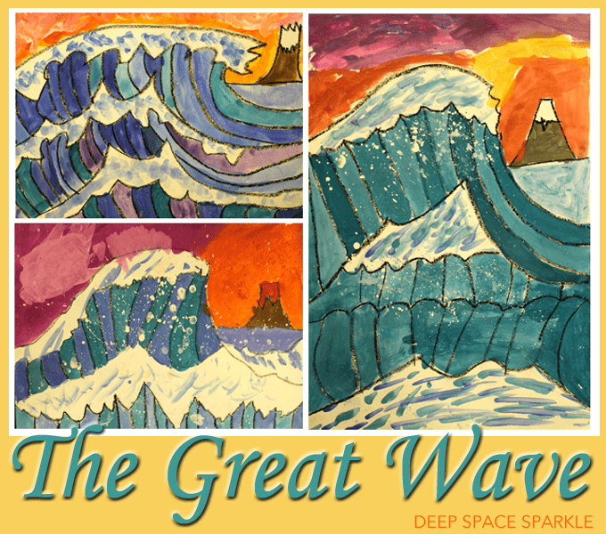 Based on the painting The Great Wave off Kanazawa by Katsushika Hokusai, kids draw and paint their own version of Mount Fuji and the great wave.
