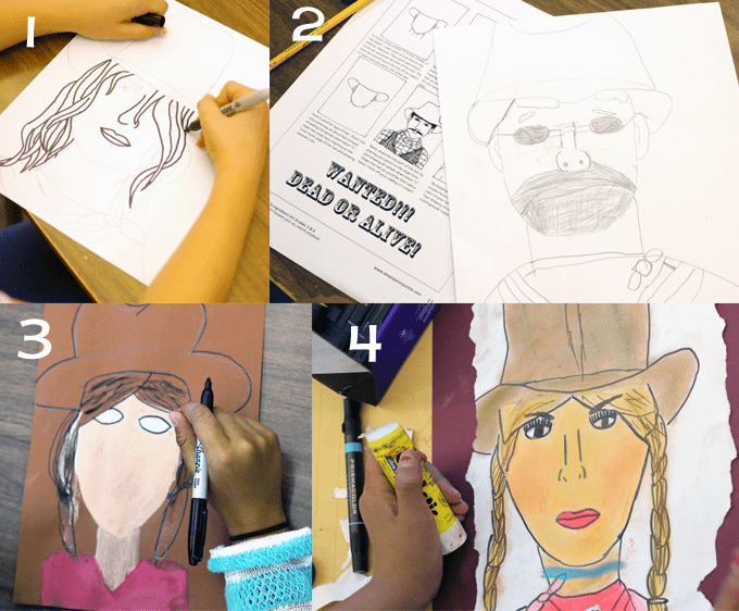 Kids draw and paint their own cowboy or cowgirl and create a WANTED poster. 