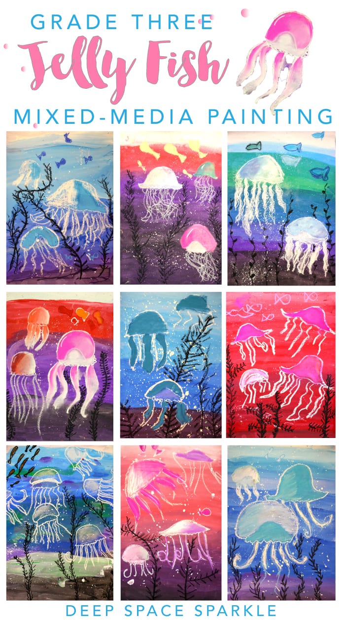 Jellyfish art project for boys and girls. Super easy drawing & painting project from Deep Space Sparkle