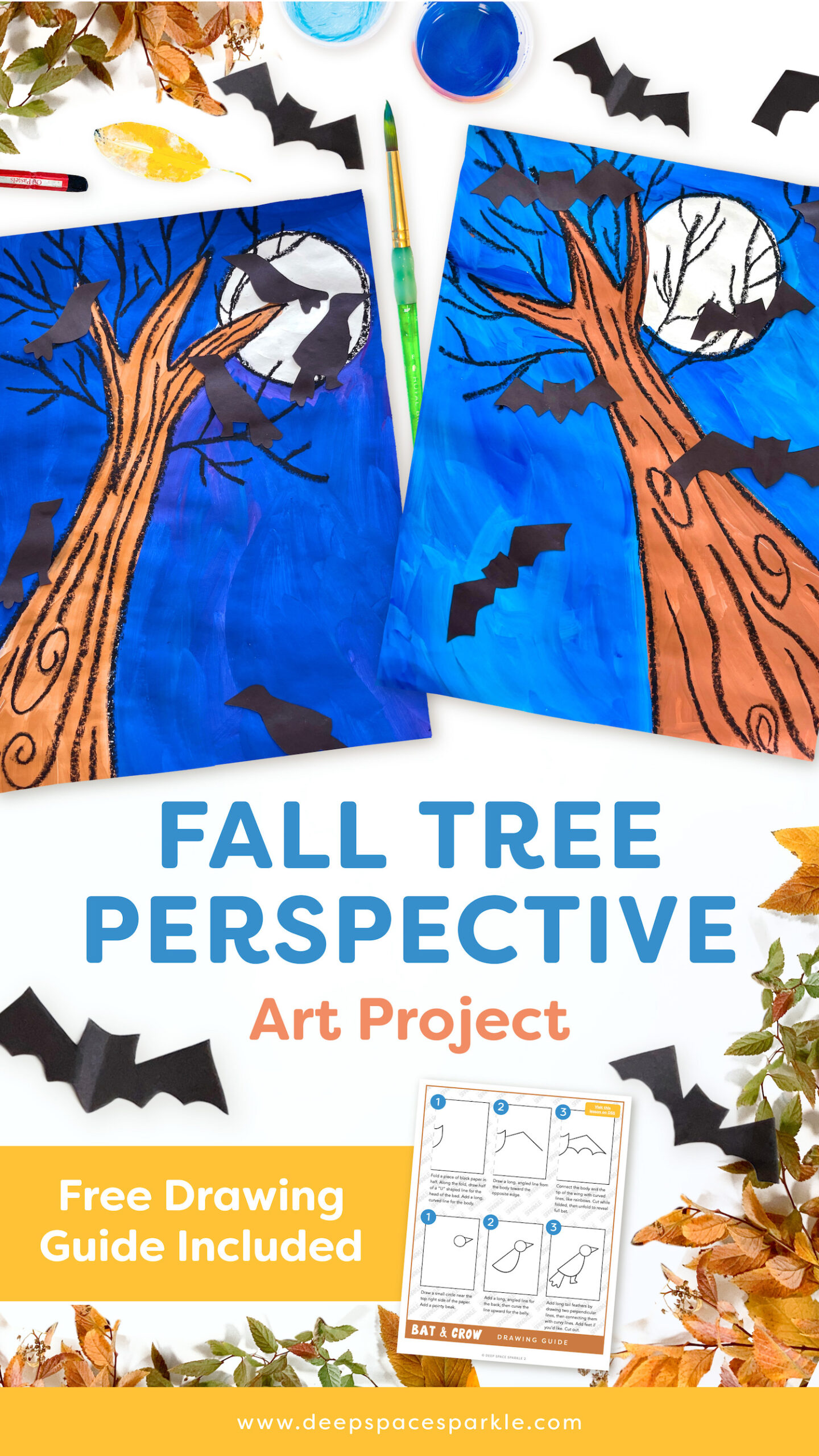 Fall Trees Perspective Art Project for October in the Art Room Lessons for Kids