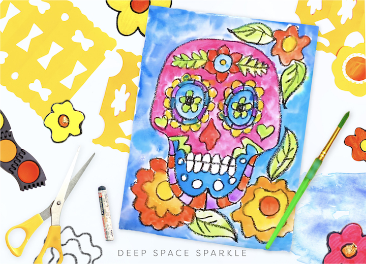 How to Draw and Paint a Sugar Skull art project for celebrating Day of the Dead, Dia de los Muertos in the art room or at home with kids