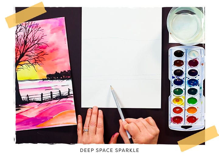 winter tree silhouette art lesson using pan watercolors