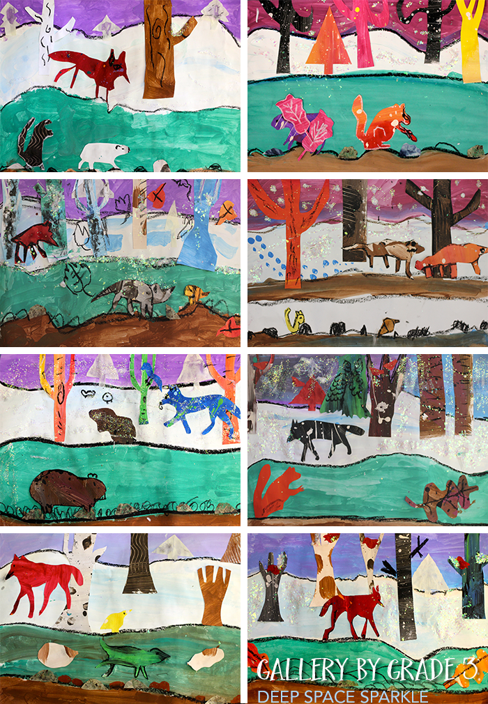 Winter Habitat art projects by third graders