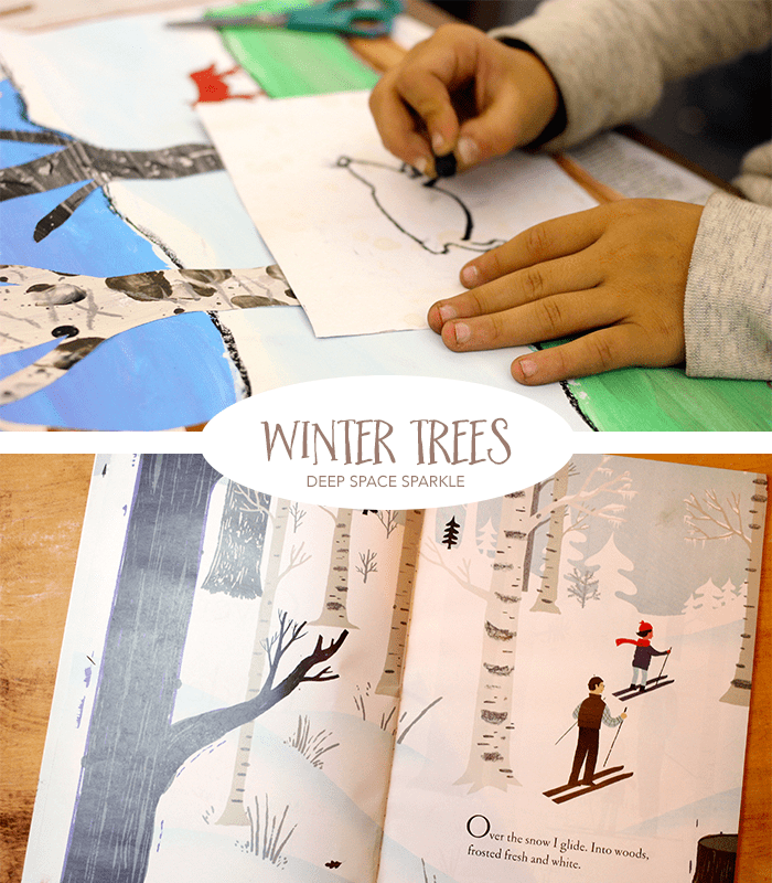 Based on the book, Over and Under the Snow by Kate Messner, kids learn how to paint perspective trees and draw hibernating animals