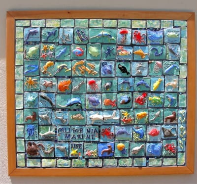 California Marine Life ceramic tile mural: collaborative art project for kids