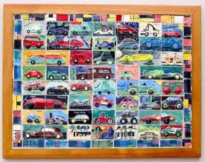 Cars: Past, Present & Future Collaborative Ceramic Tile Mural project for Kids