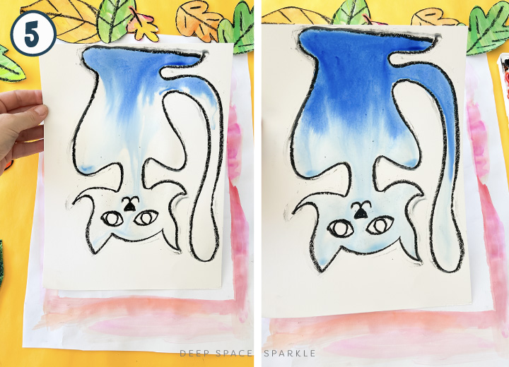 Watercolor Contour Cat art project for kids fall lessons