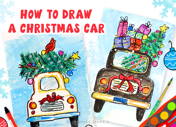 How to Draw a Christmas Car with a black oil pastel