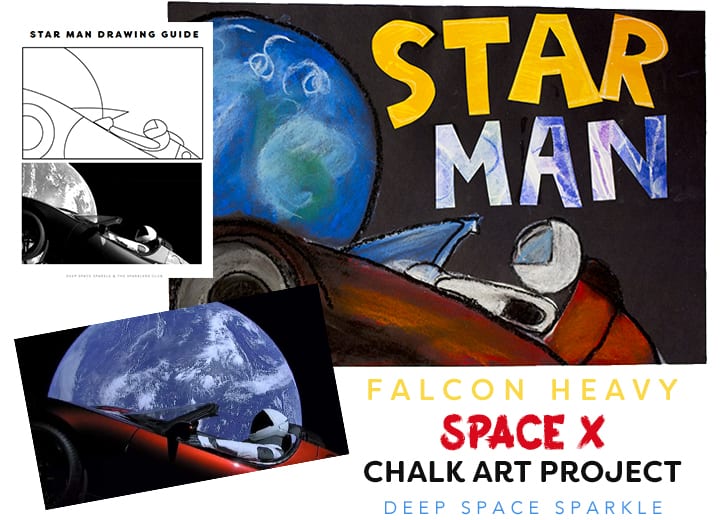 Draw Star Man and his Tesla cruising through space Art project & drawing guide