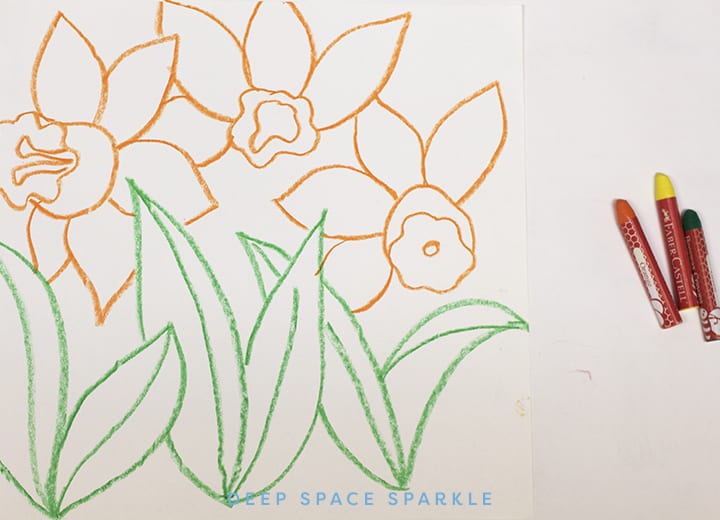 Daffodil Art projects with crayon and tempera paint