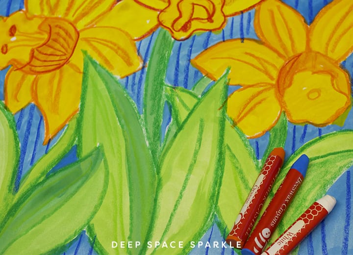 Daffodil Art projects with crayon and tempera paint