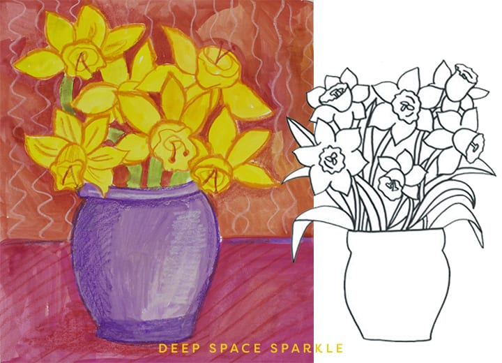 Daffodil Art projects with crayon and tempera paint