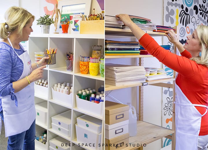 How Patty organizes her art supplies at the Deep Space Sparkle art studio and headquarters