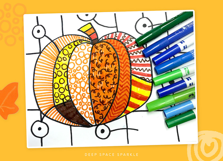 Draw and color a Romero Britto Inspired Pumpkin- Halloween Art project