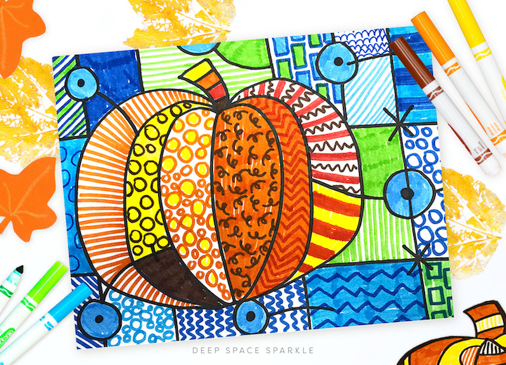 Draw and color a Romero Britto Inspired Pumpkin- Halloween Art project