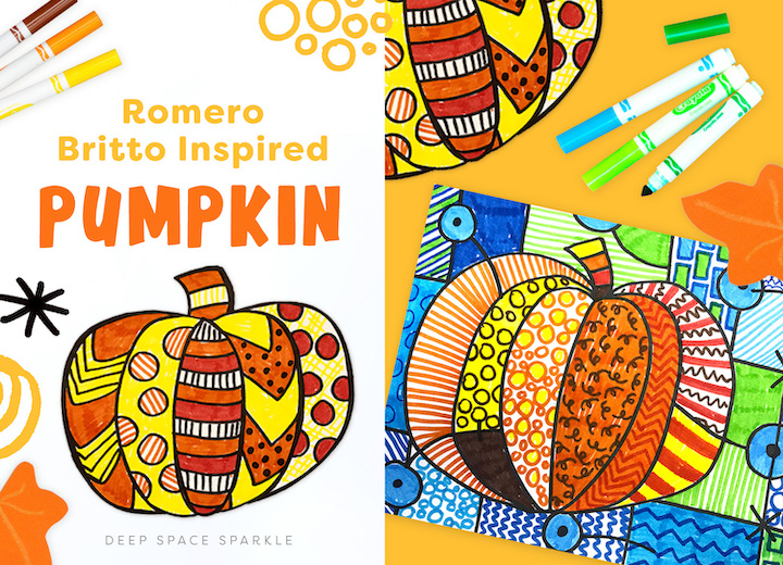 Draw and color a Romero Britto Inspired Pumpkin- Halloween Art project