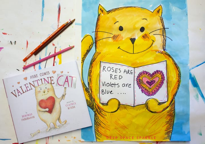 Watercolor cat for Valentines day