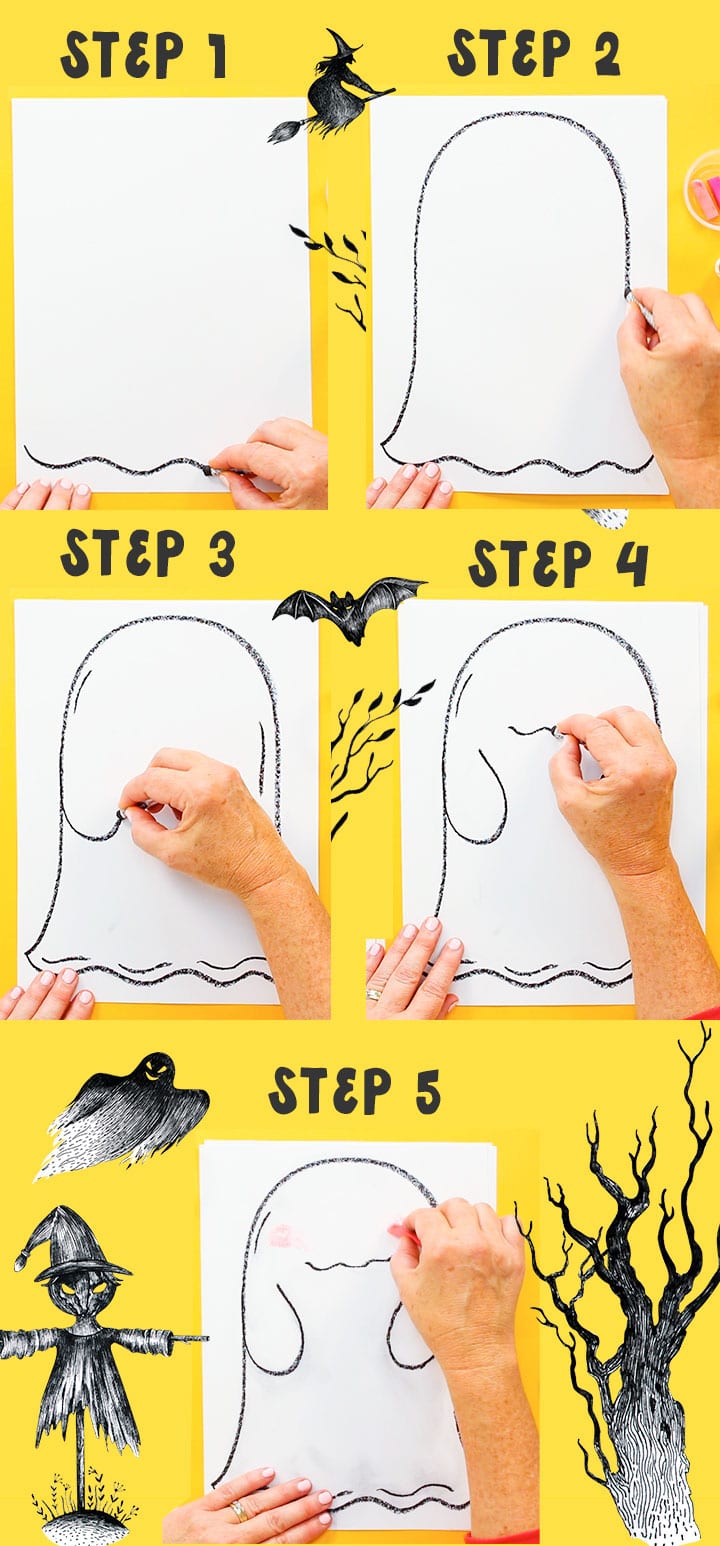 how to draw funny face ghost