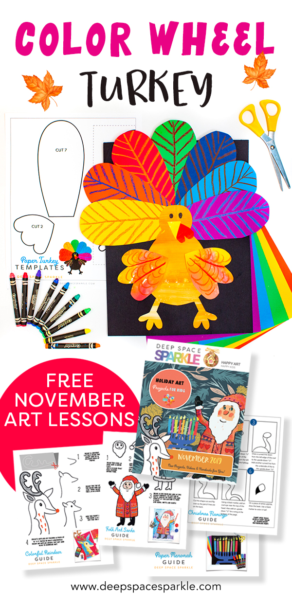 Color wheel turkeysart project for kids thanksgiving fall seasonal art