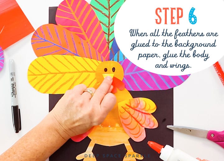 thanksgiving turkey step 6 glue paper feathers