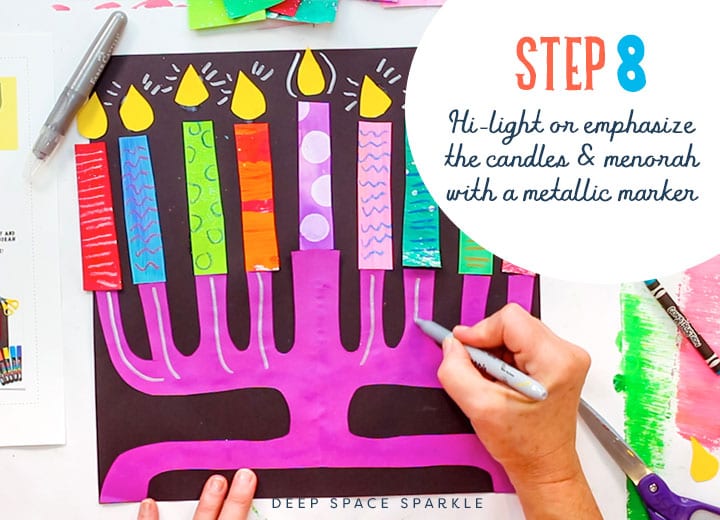 making a paper menorah metallic marker hi-light emphasize