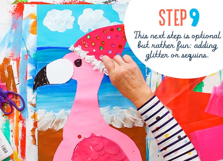 flamingo santa optional step adding glitter sequins kids art