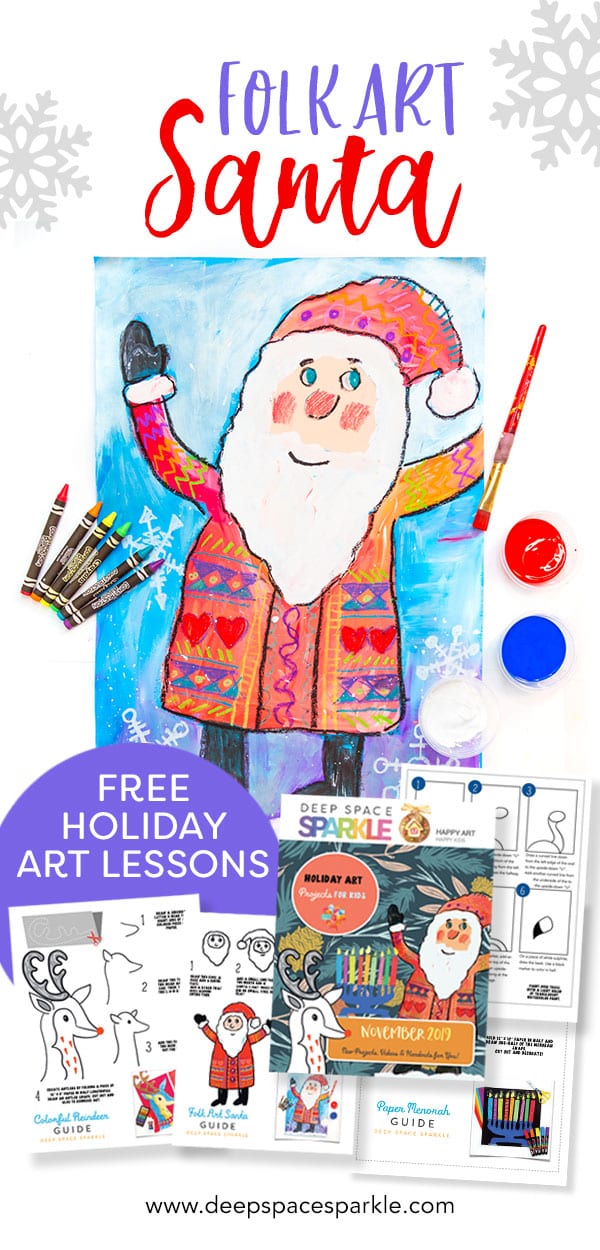 folk art santa holiday art project pin for kids