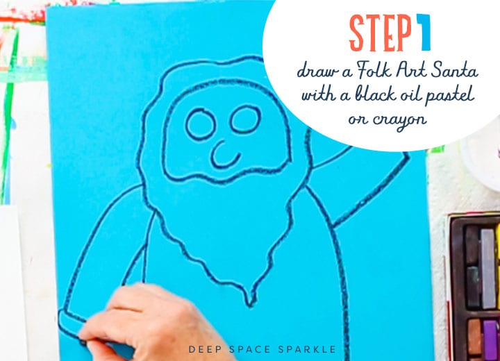 drawing the folk art santa with oil pastel step 1