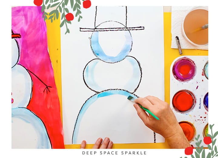 how to teach proportion snowman project for kids winter art lesson cake tempera paints