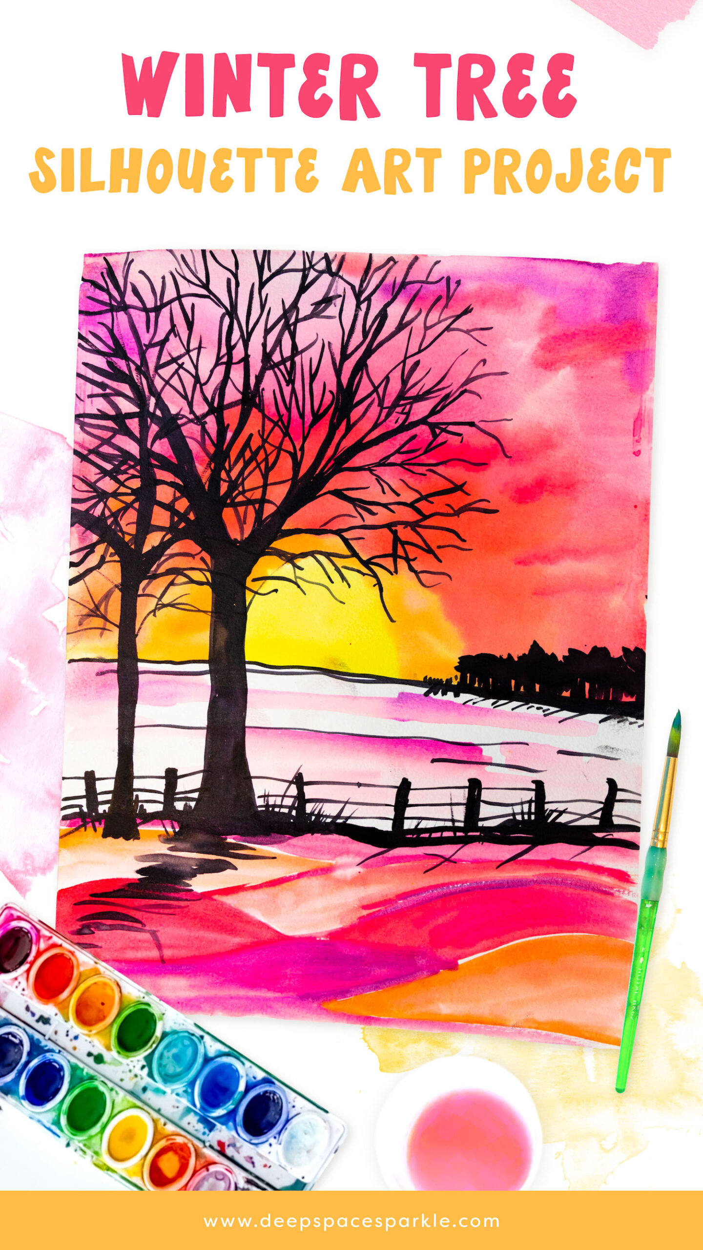Winter Tree Silhouette art project for kids