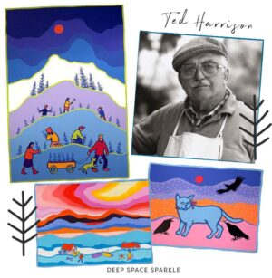 Ted Harrison Inspired landscape and polar bear art | Deep Space Sparkle