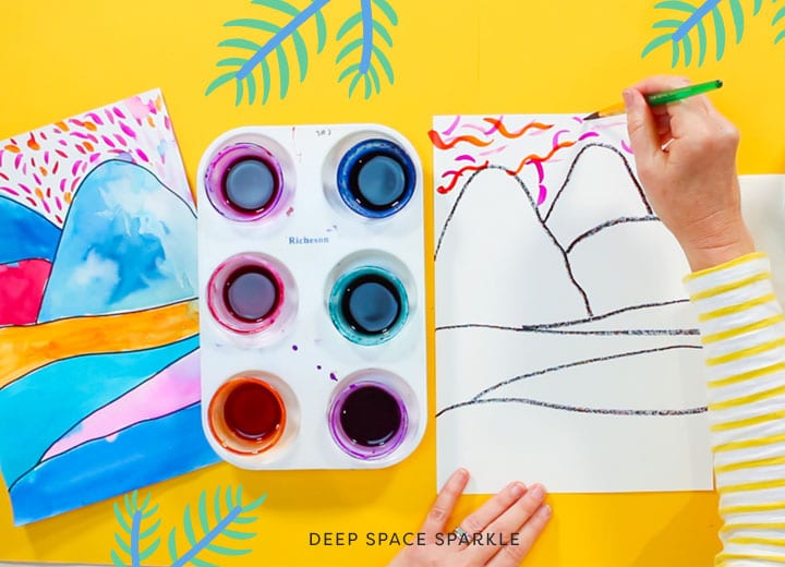 ted harrison inspired polar bear art project for kids using pan watercolors