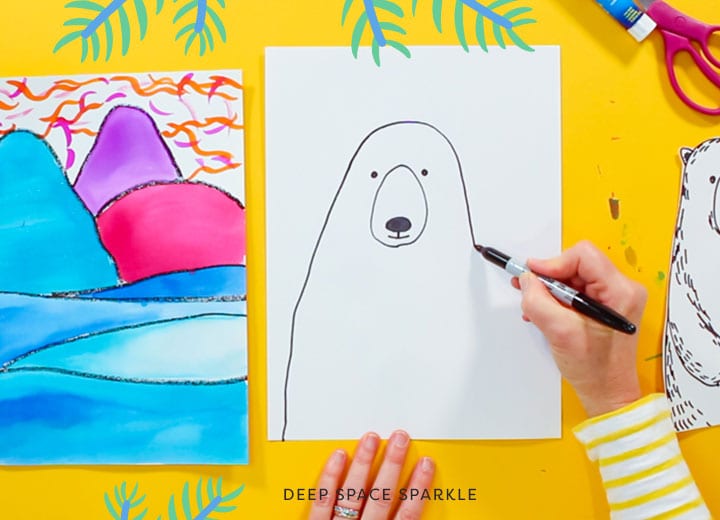 ted harrison inspired polar bear art project for kids using pan watercolors