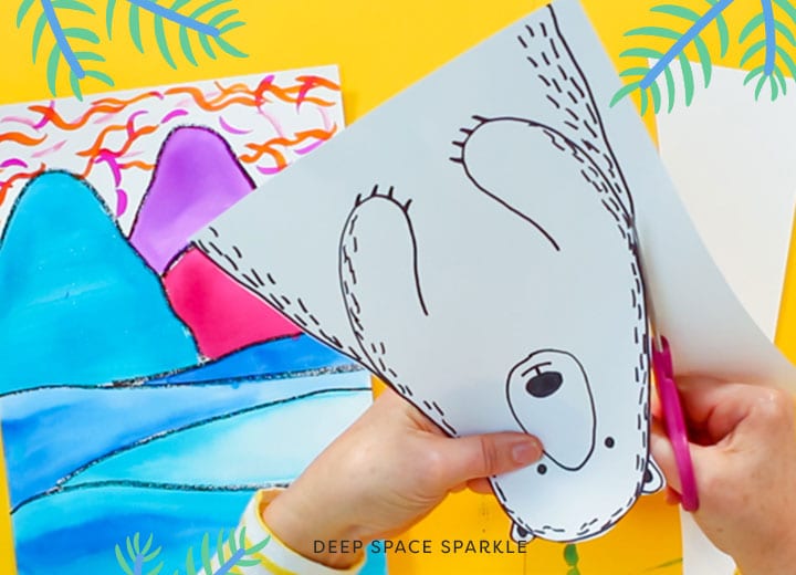 ted harrison inspired polar bear art project for kids using pan watercolors