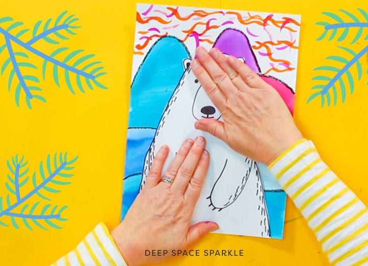 ted harrison inspired polar bear art project for kids using pan watercolors