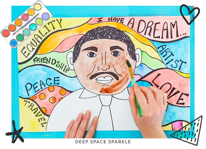 Martin Luther King Jr. portrait art lesson project for kids watercolor