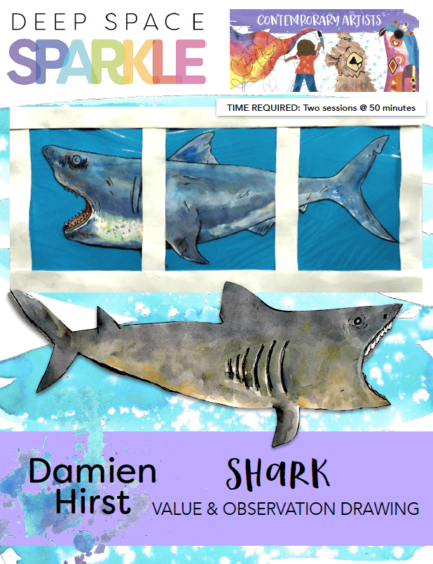 Damien Hirst shark art lesson plan product with standards for 5th grade