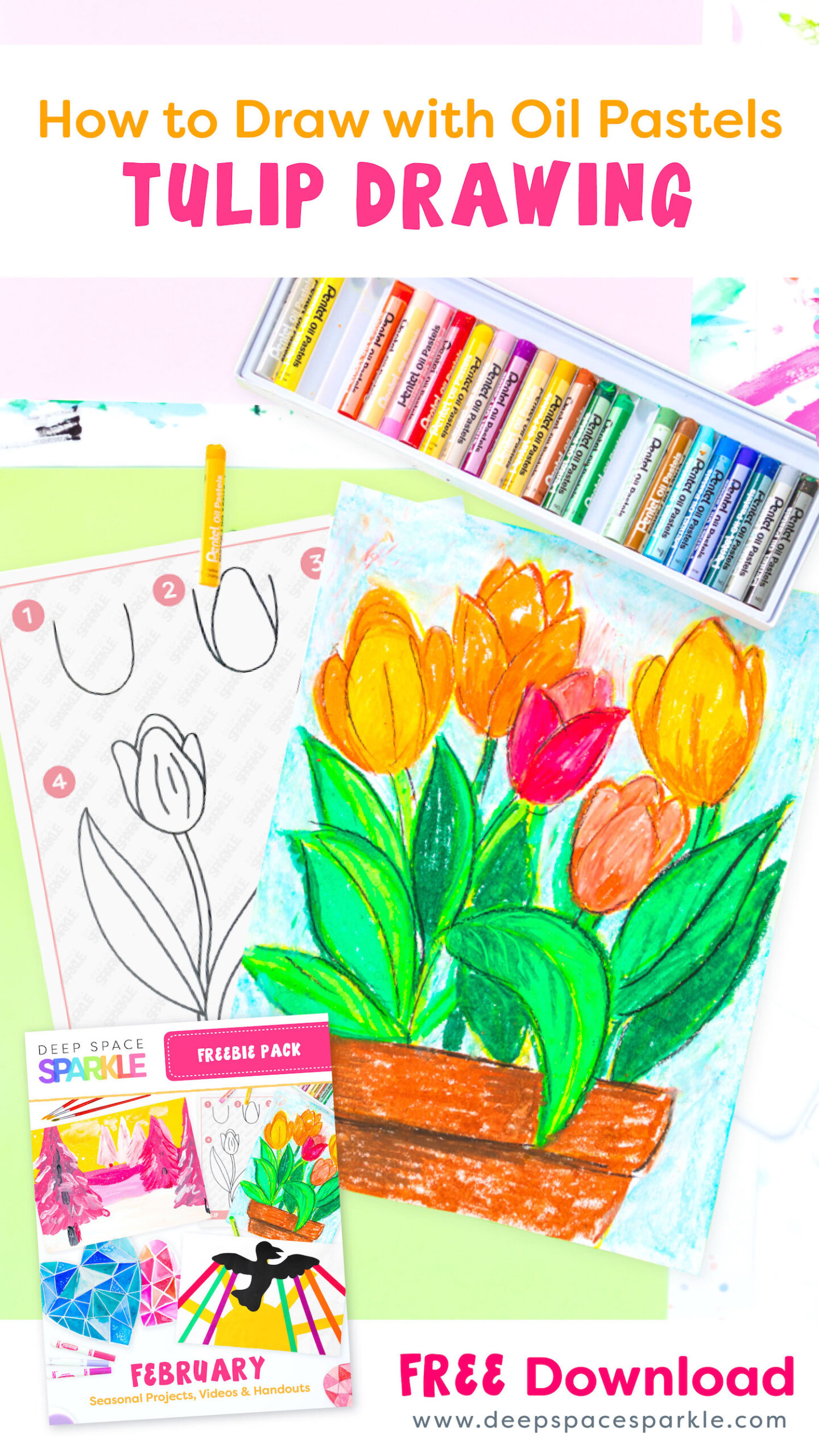 How to draw tulips art project with free download