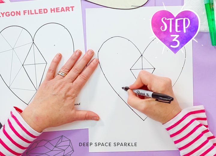 Geometric Hearts watercolor art lesson for kids including video how-to tutorial