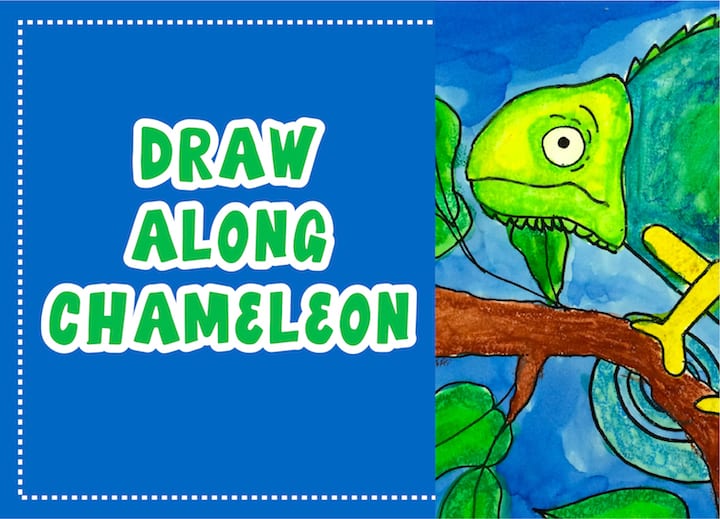 draw along chameleon watercolor art project for all age groups